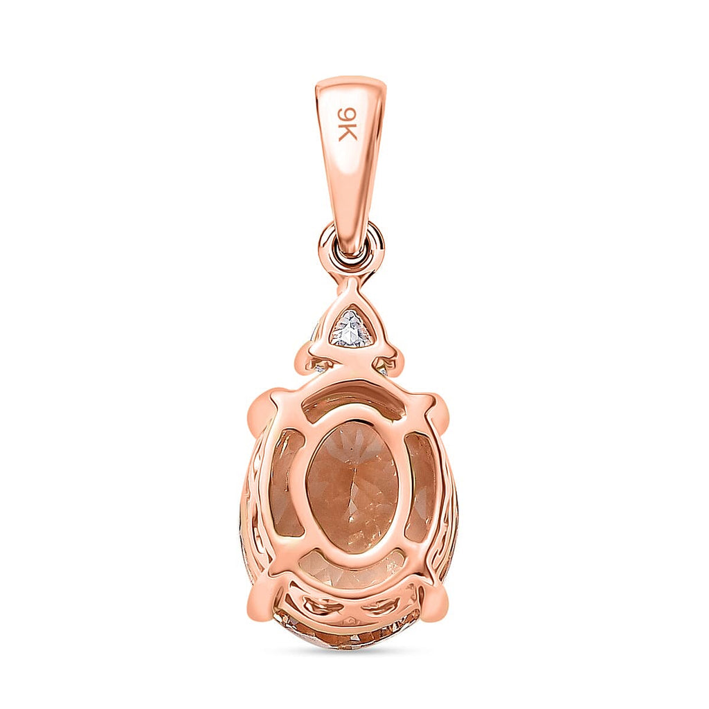 9K Rose Gold Morganite & Moissanite Solitaire Pendant 2.61 Ct.