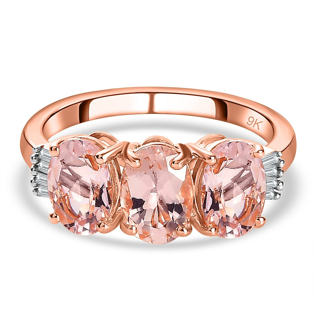 Glenstones Collection - 9K Rose Gold Marropino Morganite & Diamond Ring 2.15 Ct