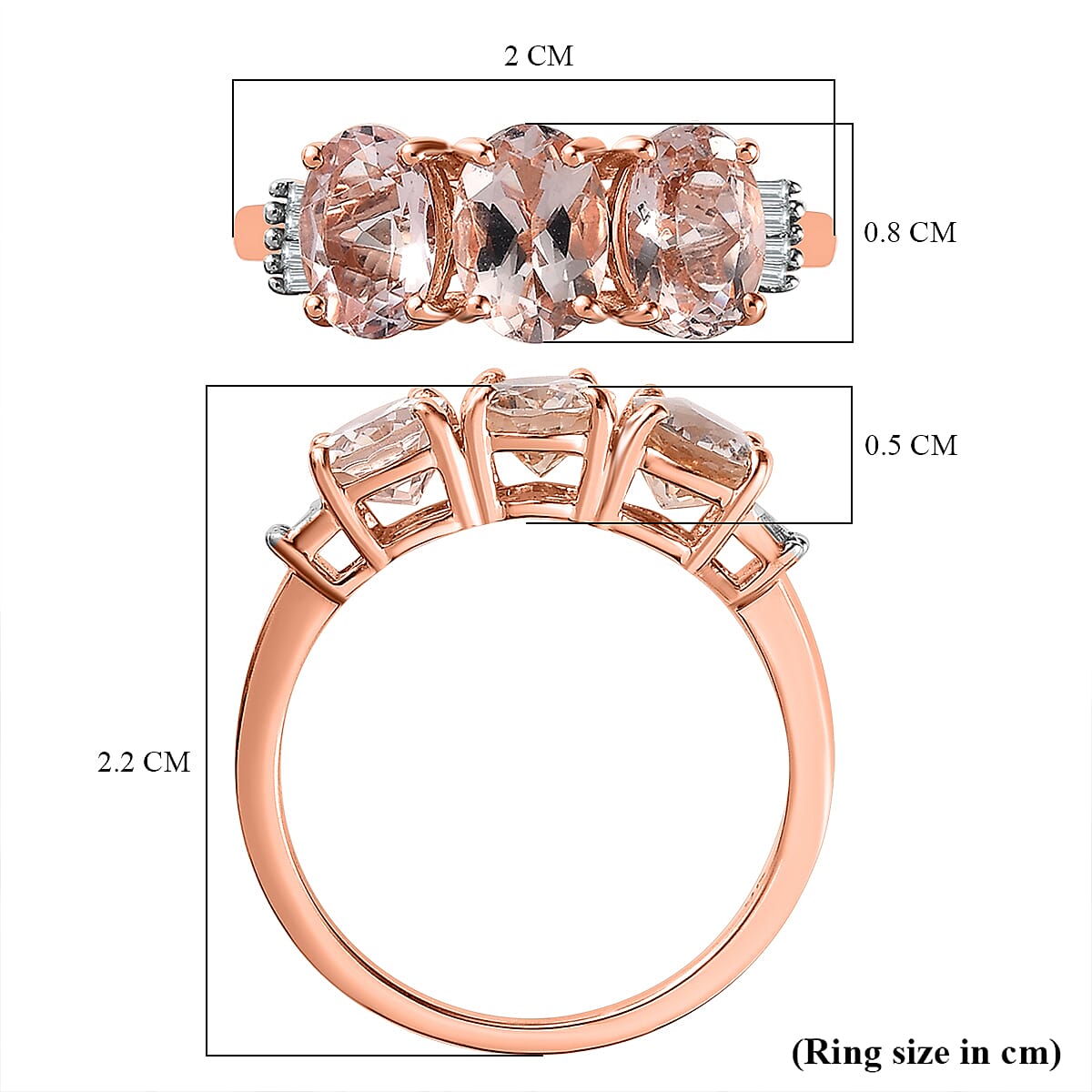9K Rose Gold Marropino Morganite &amp; Diamond Ring 2.15 Ct 7651617 5