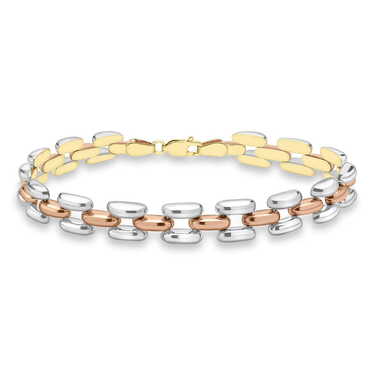 9K Three Tone Gold Open Brick Link Bracelet 7.5 Inch 7328628 0