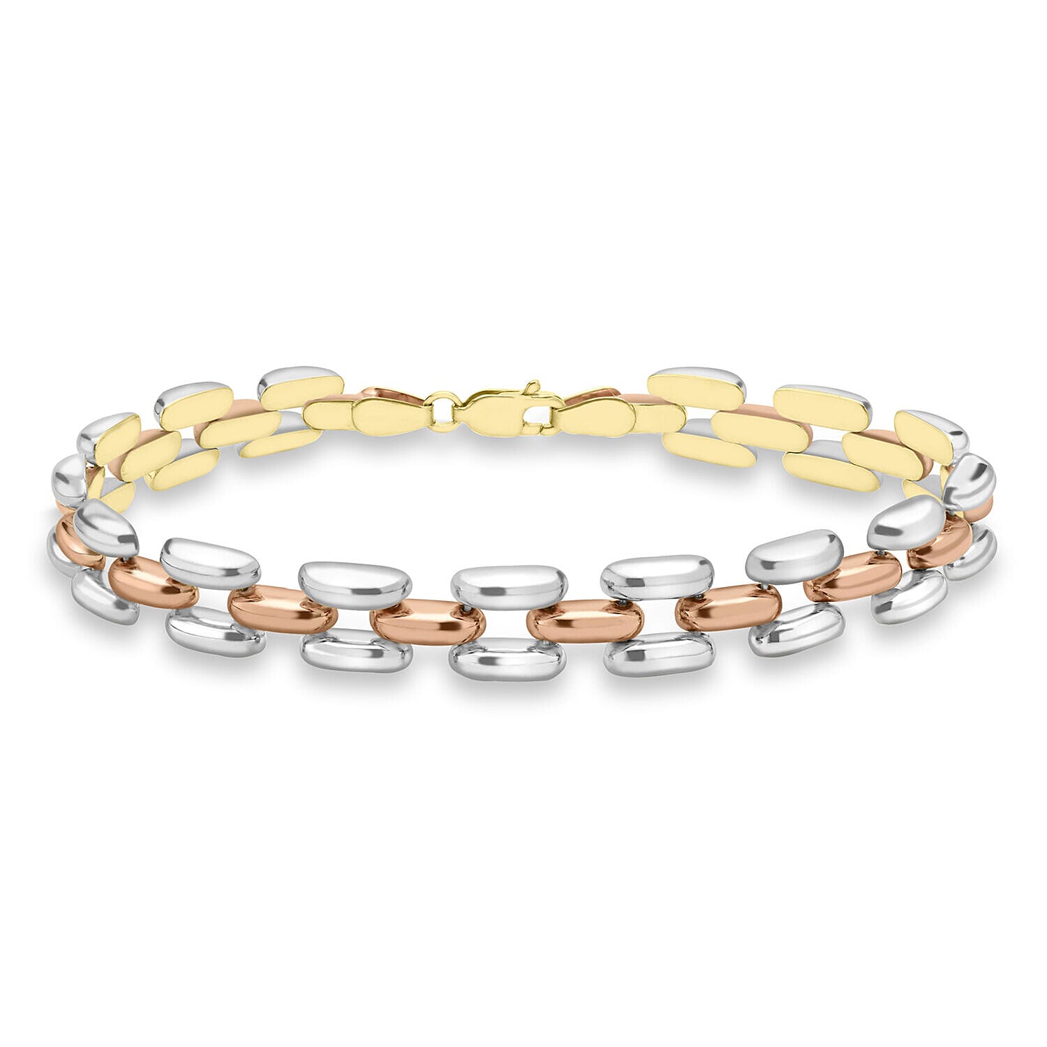 9K Three Tone Gold Open Brick Link Bracelet 7.5 Inch 7328628 0