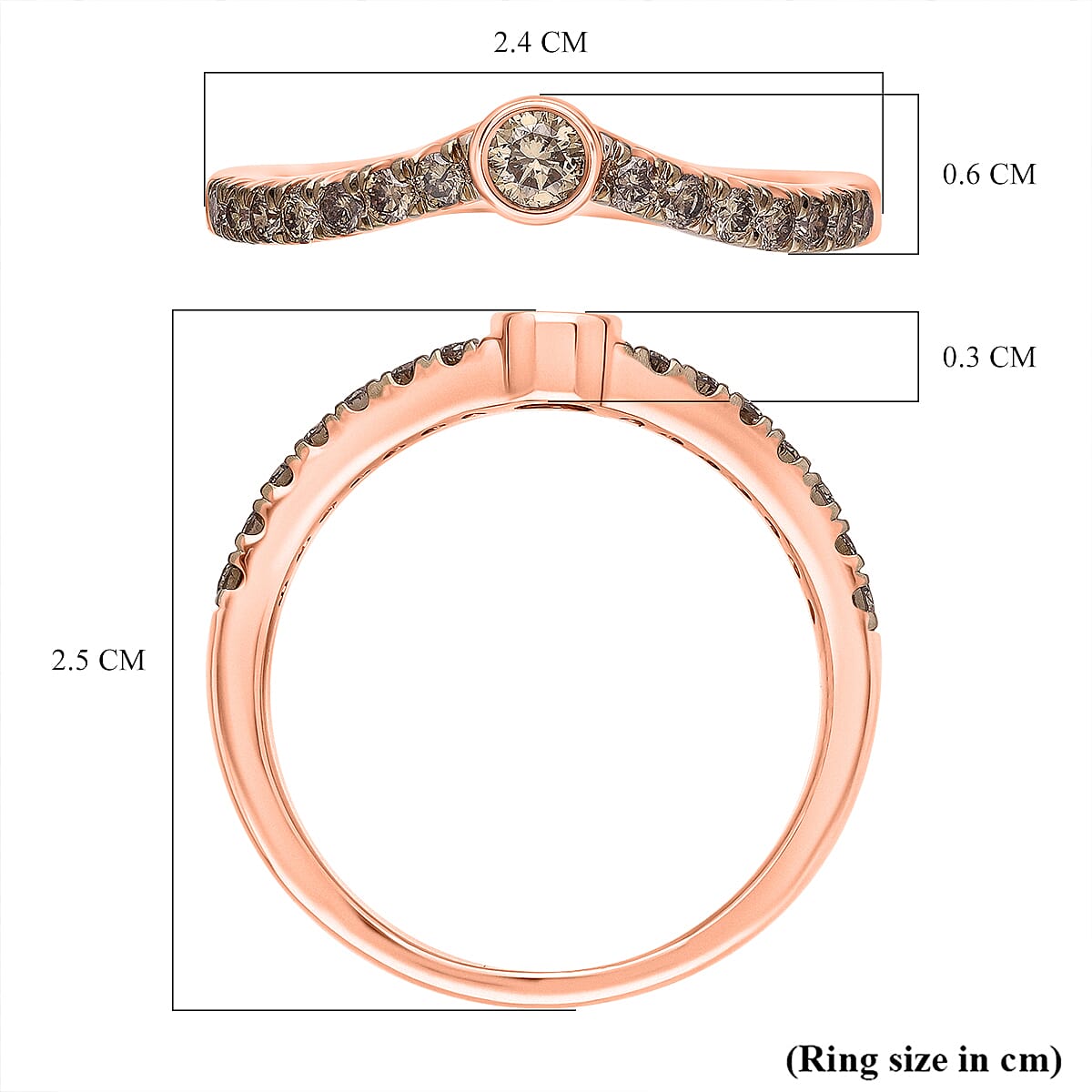 9K Rose Gold Champagne Diamond Chevron Ring 8157080 4
