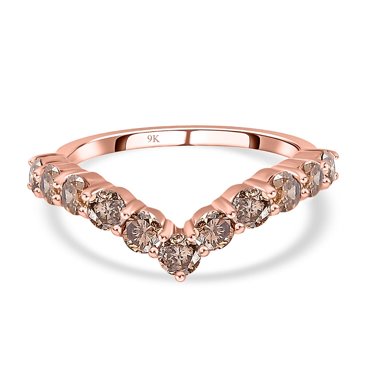 9K Rose Gold 1 Ct Champagne Diamond I3 Wishbone Ring 7232028 0