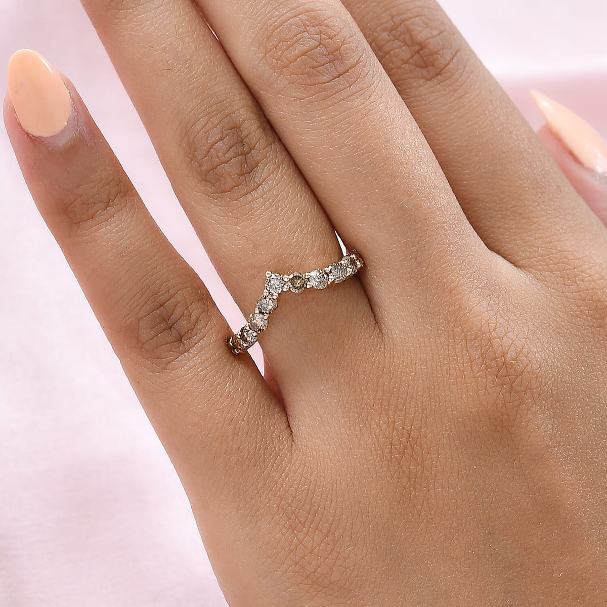 9K Rose Gold 1 Ct Champagne Diamond I3 Wishbone Ring 7232028 4