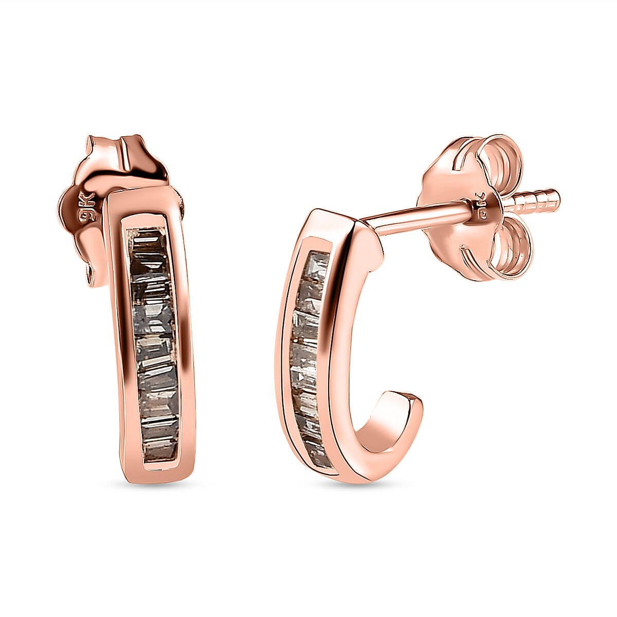 9K Rose Gold Natural Champagne Diamond J Hoop Earrings 7515745 0