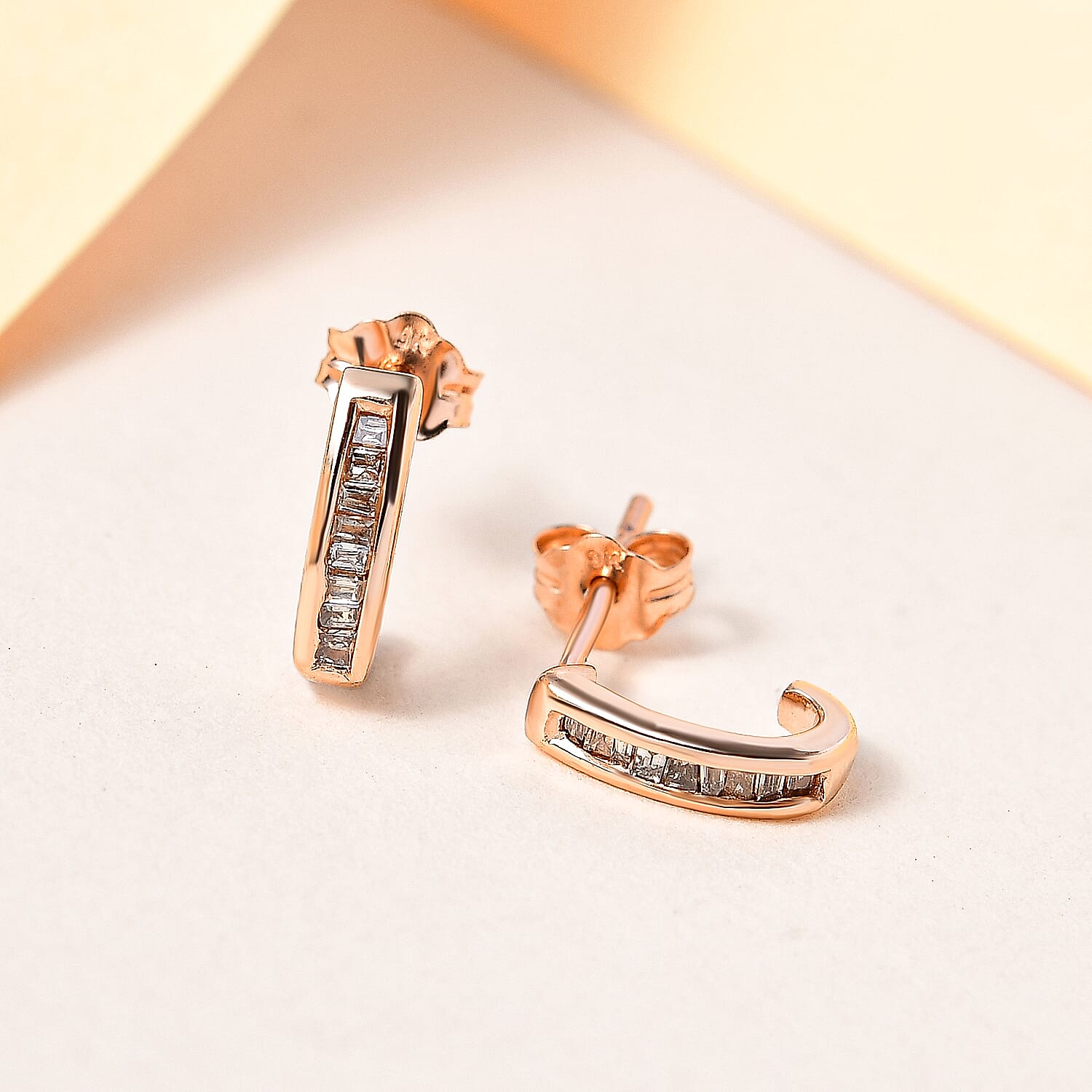 9K Rose Gold Natural Champagne Diamond J Hoop Earrings 7515745 2