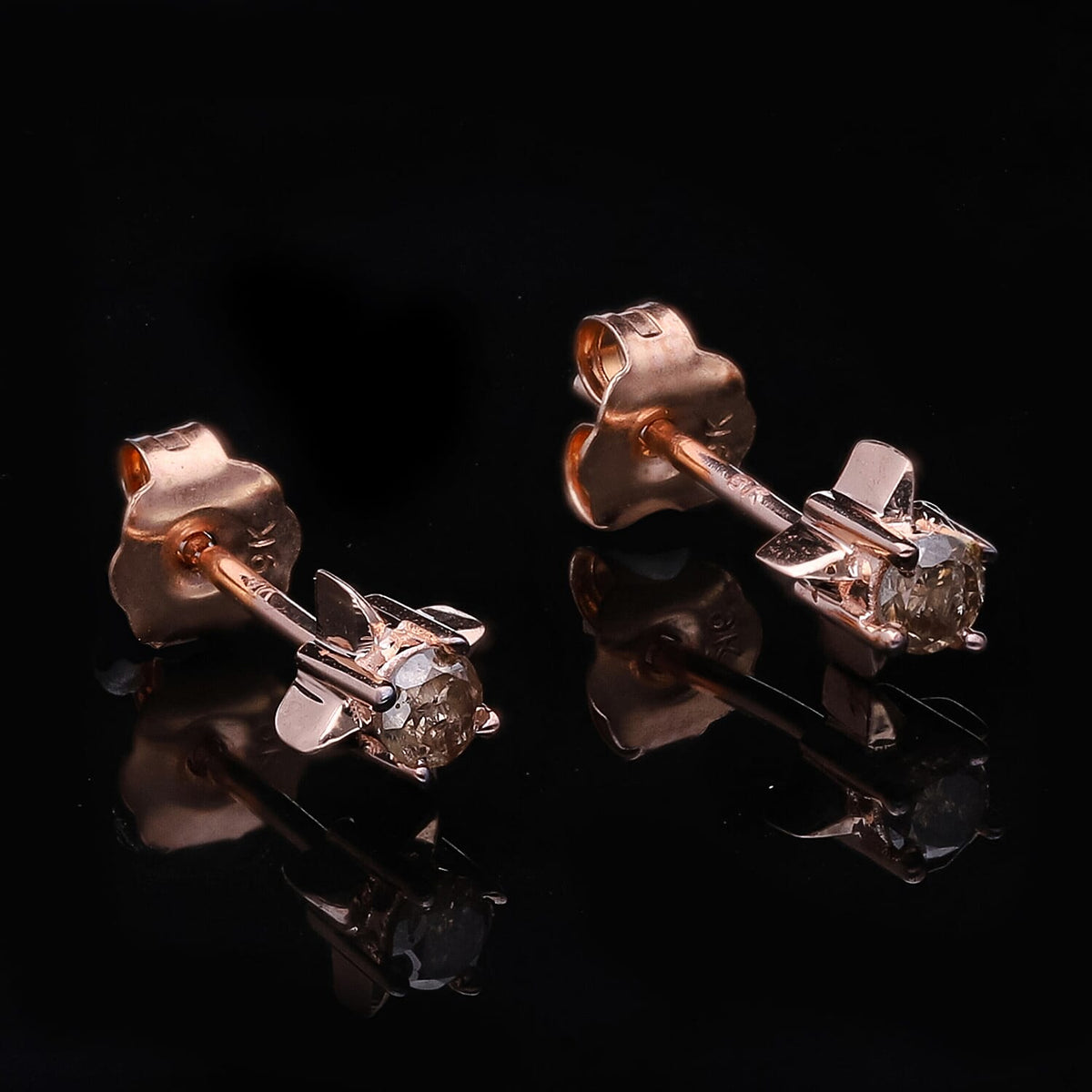 9K Rose Gold Champagne Diamond Stud Star Earrings (with Push Back) 0.10 Ct 7552319 2