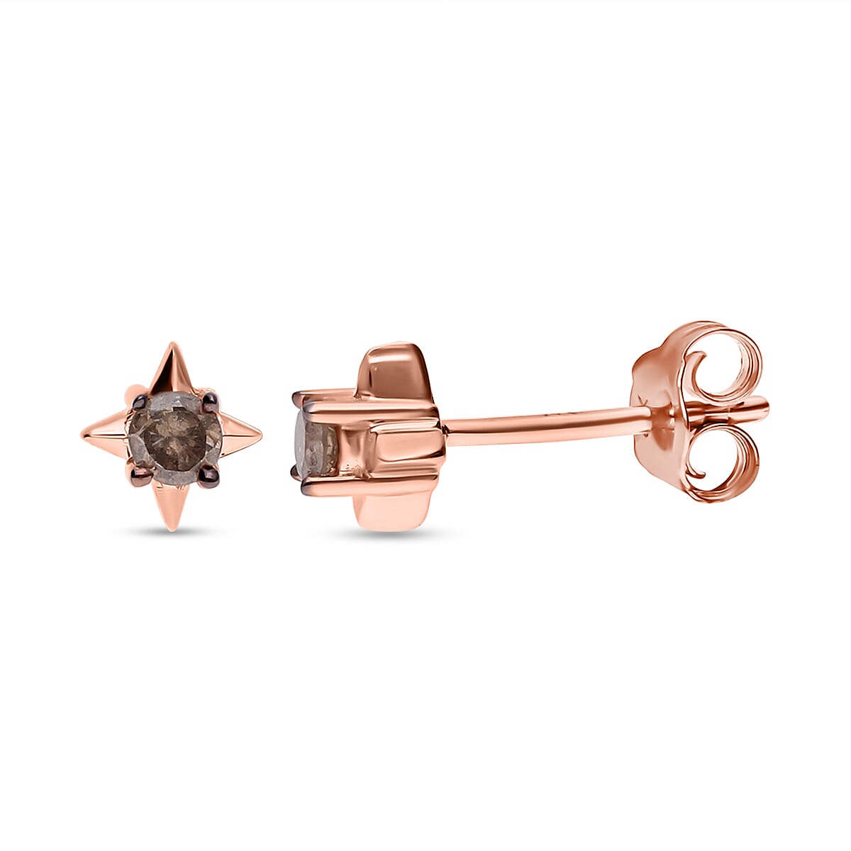 9K Rose Gold Champagne Diamond Stud Star Earrings (with Push Back) 0.10 Ct 7552319 4