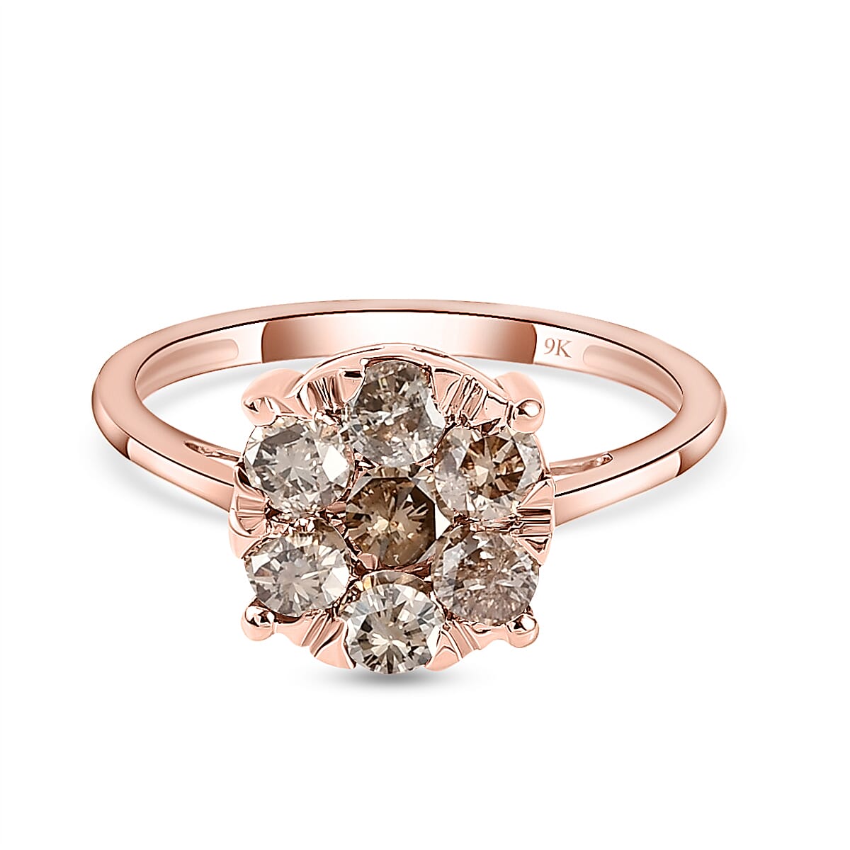 9K Rose Gold Cluster Champagne Diamond Ring 1.00 Ct. 7785731 0