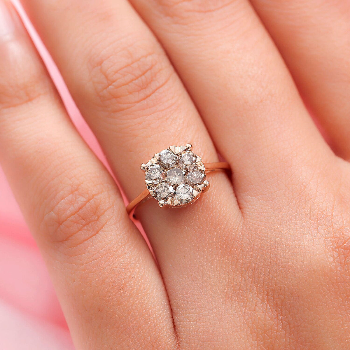 9K Rose Gold Cluster Champagne Diamond Ring 1.00 Ct. 7785731 3