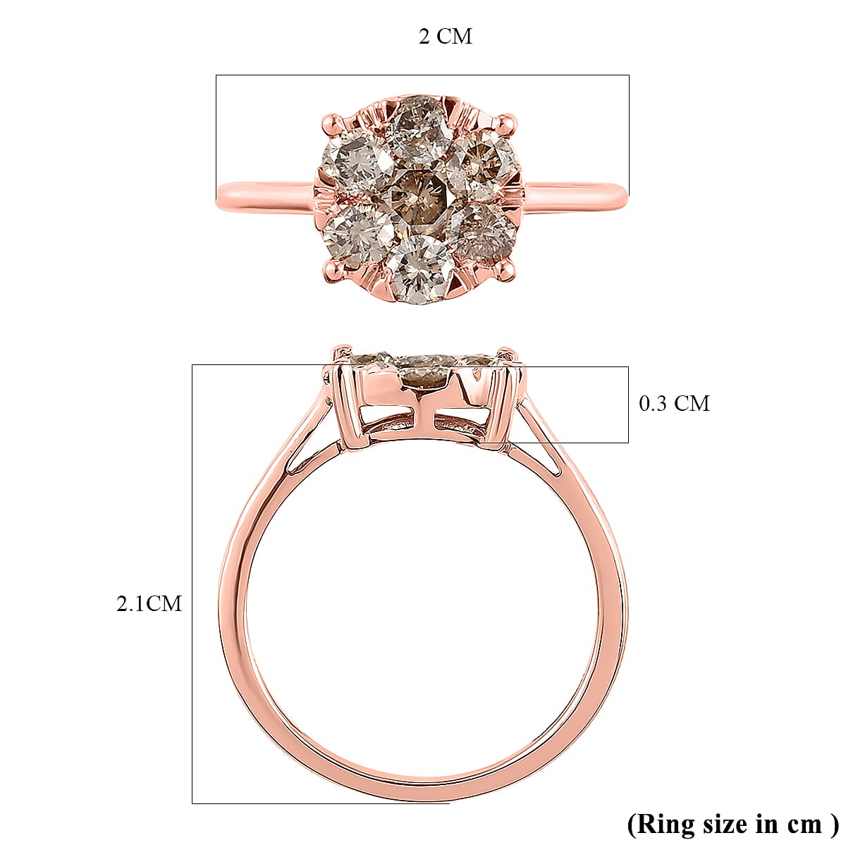 9K Rose Gold Cluster Champagne Diamond Ring 1.00 Ct. 7785731 6