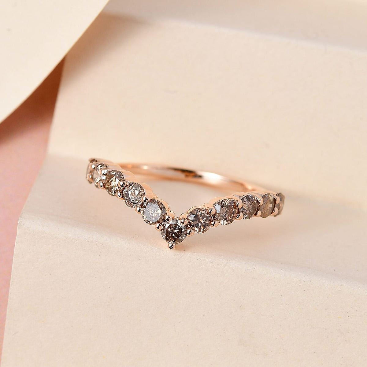 9K Rose Gold 1 Ct Champagne Diamond I3 Wishbone Ring 7232028 3