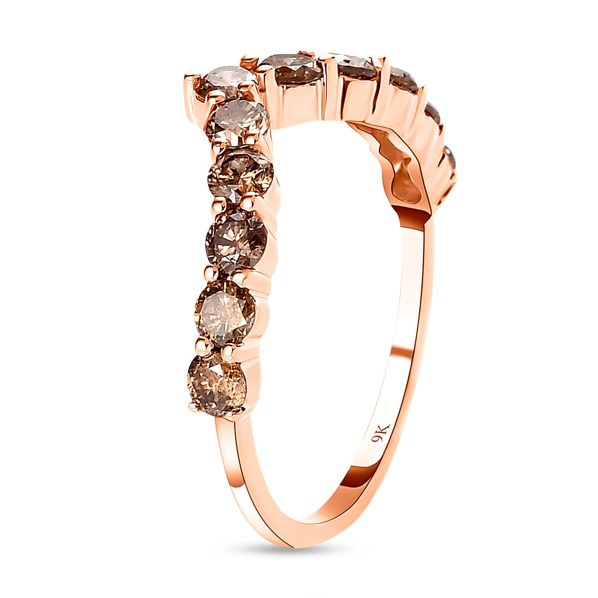 9K Rose Gold 1 Ct Champagne Diamond I3 Wishbone Ring 7232028 7