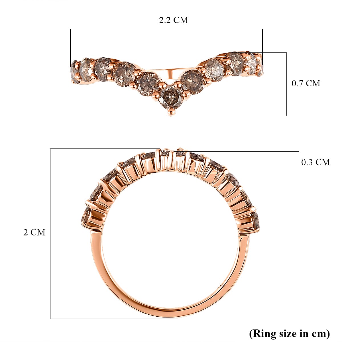 9K Rose Gold 1 Ct Champagne Diamond I3 Wishbone Ring 7232028 11