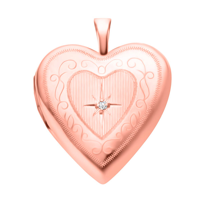9K Rose Gold Diamond Set 20mm x 25mm Etched Heart Locket 7343920 1