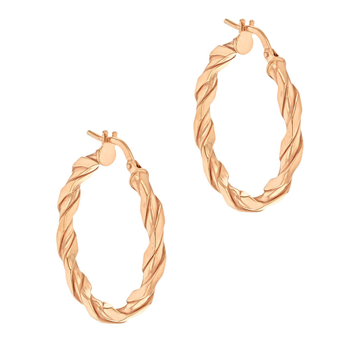 9K Rose Gold 25mm Twist Hoop Creole Earrings 7341912 2