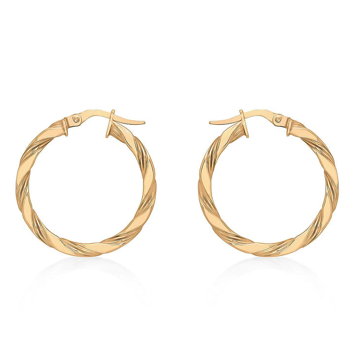 9K Rose Gold 3mm Twist Tube 25mm Hoop Creole Earrings 7341466 1