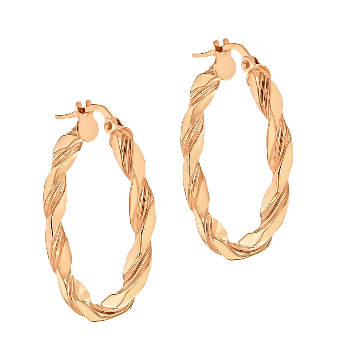 9K Rose Gold 3mm Twist Tube 25mm Hoop Creole Earrings 7341466 1