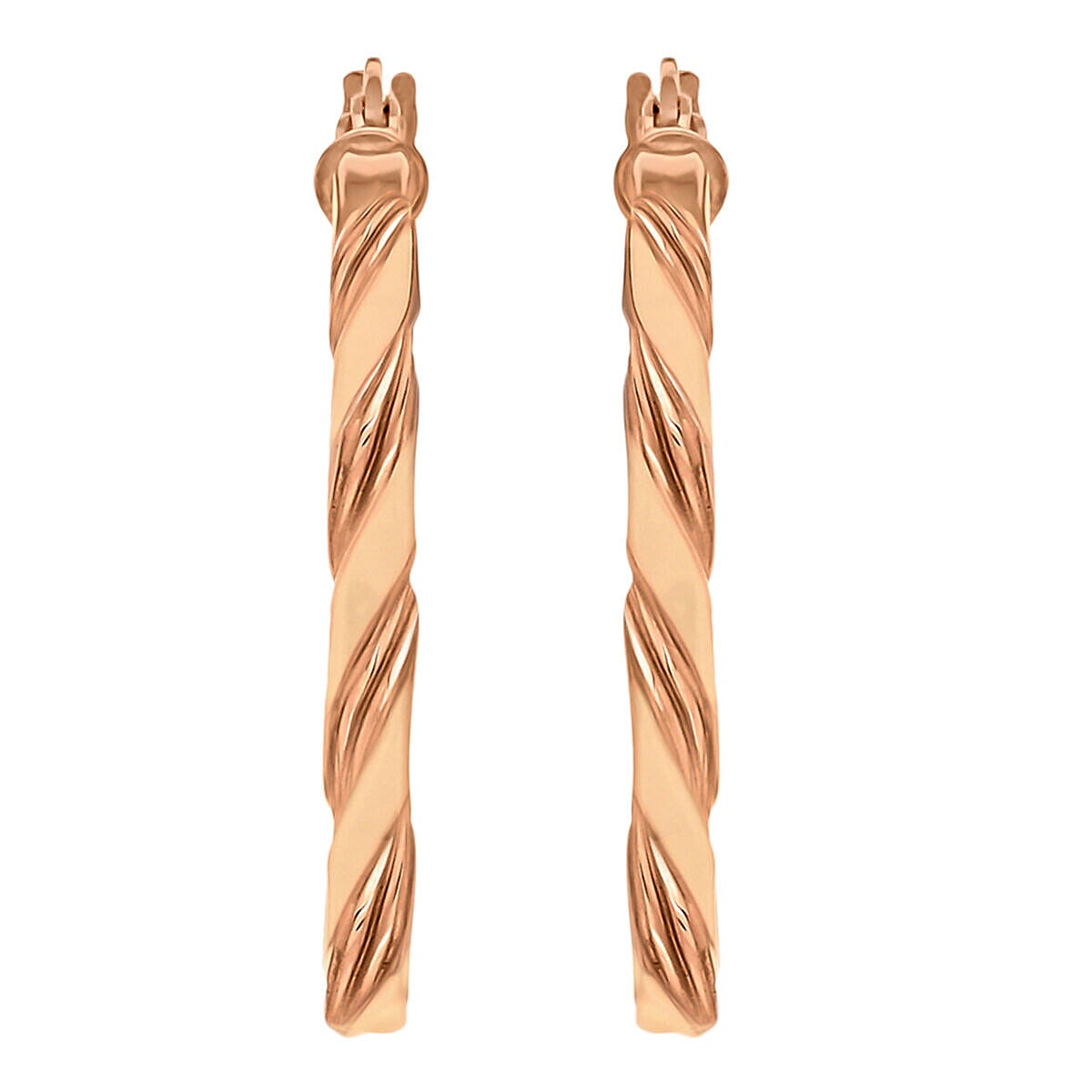 9K Rose Gold 3mm Twist Tube 25mm Hoop Creole Earrings 7341466 2