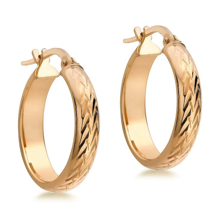 9K Rose Gold 3.5mm Tube 21mm Diamond Cut Round Creole Earrings 7341807 1