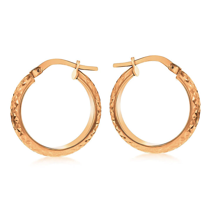 9K Rose Gold 3.5mm Tube 21mm Diamond Cut Round Creole Earrings 7341807 2