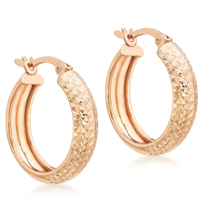 9K Rose Gold 4.5mm x 19mm Diamond Cut Hoop Creole Earrings 7341911 1