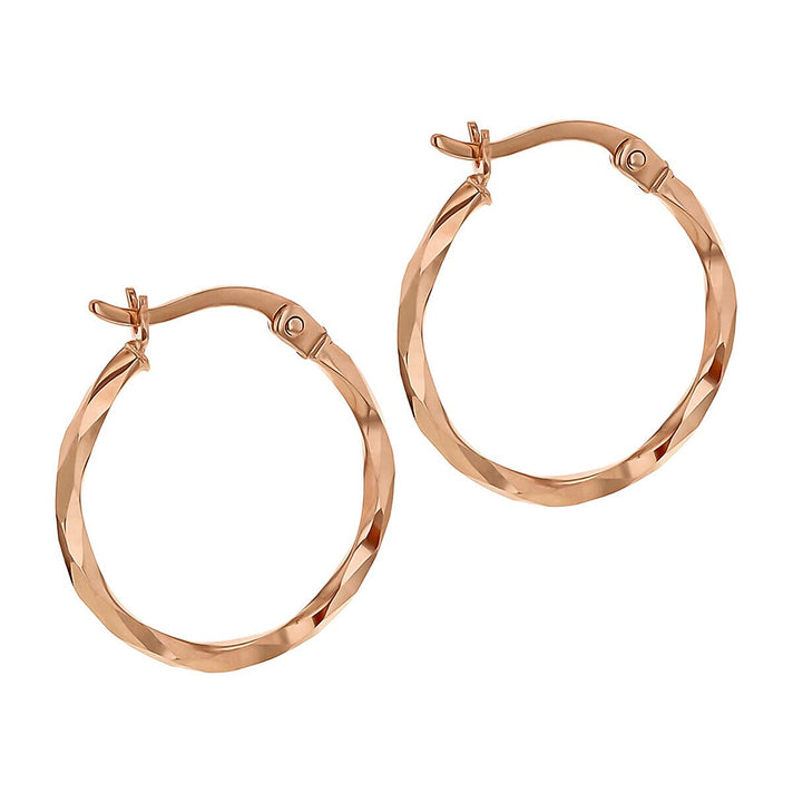 9K Rose Gold Plated 2mm x 20mm Diamond Cut Faceted Creole Earrings 7341478 2