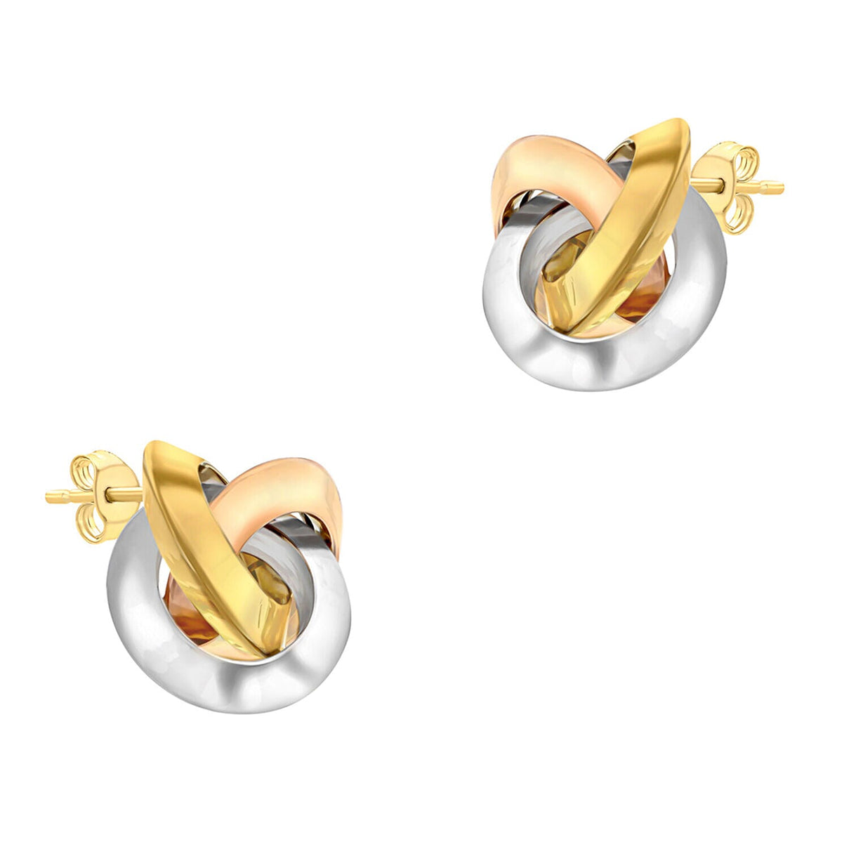 9K Three Colour Gold 13mm Triangle Tube Knot Stud Earrings 7341460 1