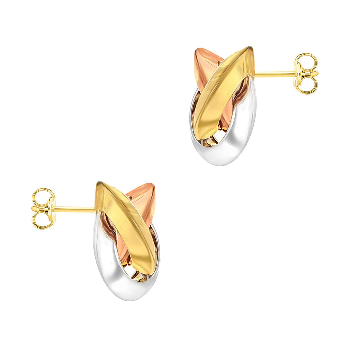 9K Three Colour Gold 13mm Triangle Tube Knot Stud Earrings 7341460 2