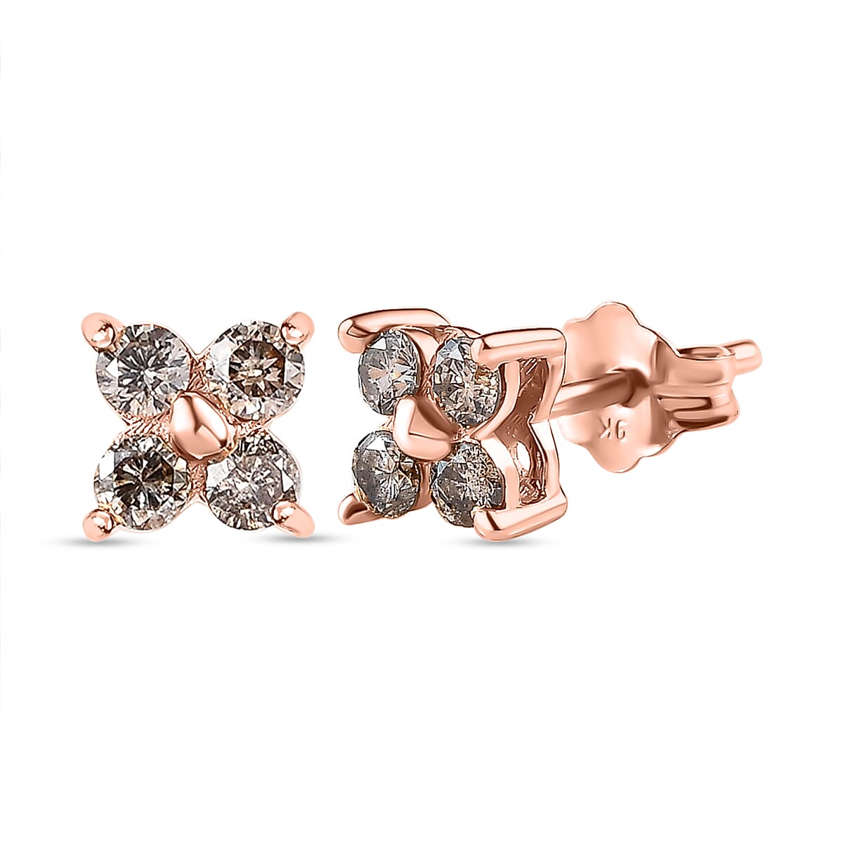 9K Rose Gold Champagne Diamond Solitaire Stud Earrings 7646780 0