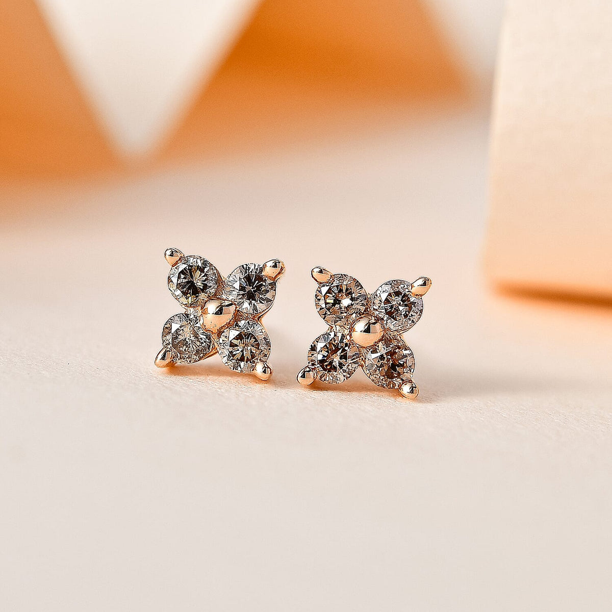 9K Rose Gold Champagne Diamond Solitaire Stud Earrings 7646780 2