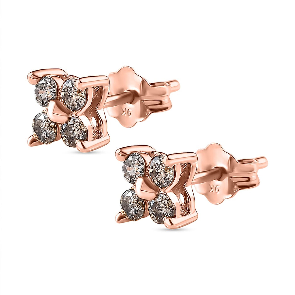 9K Rose Gold Champagne Diamond Solitaire Stud Earrings