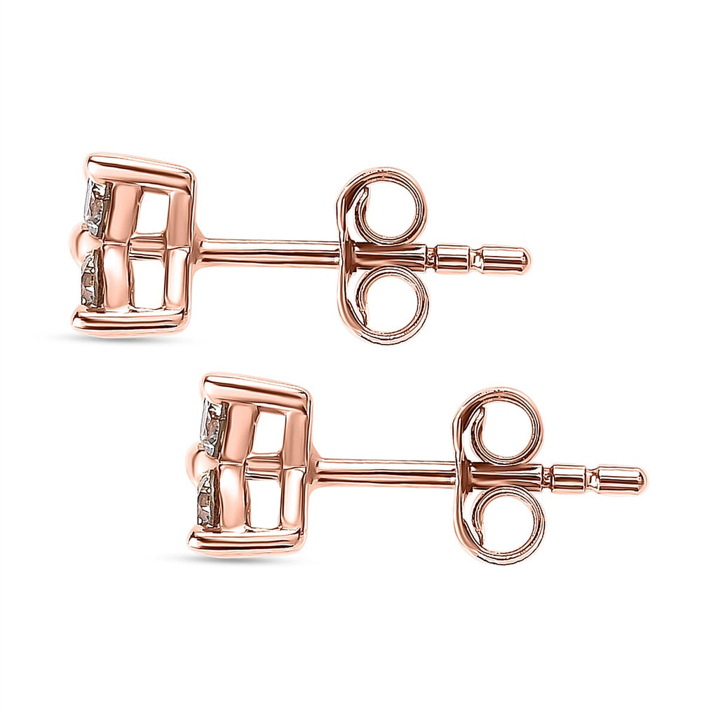 9K Rose Gold Champagne Diamond Solitaire Stud Earrings