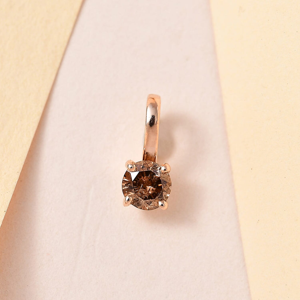 9K Rose Gold Natural Champagne Diamond Solitaire Pendant
