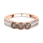 9K Rose Gold Certified Natural Champagne Diamond (3 x 0.25 CT Solitaire) & White Diamond Ring 1.00 Ct
