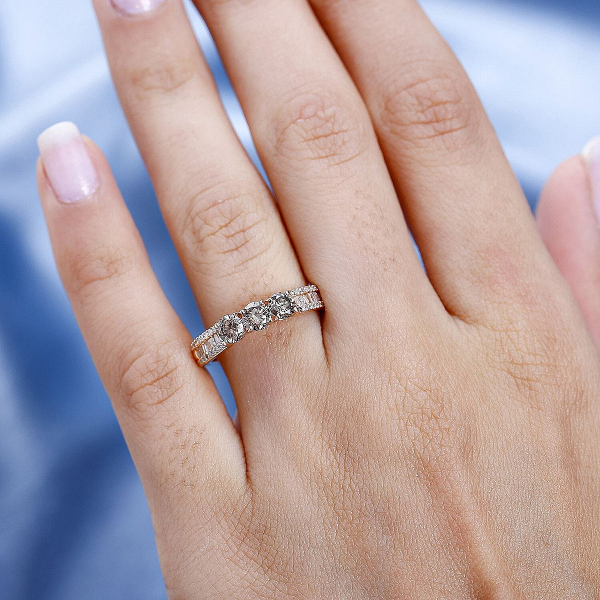 Natural Champagne Diamond and White Diamond Ring in 9K Rose Gold 7688206 2