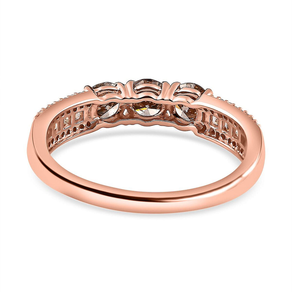 9K Rose Gold Certified Natural Champagne Diamond (3 x 0.25 CT Solitaire) & White Diamond Ring 1.00 Ct