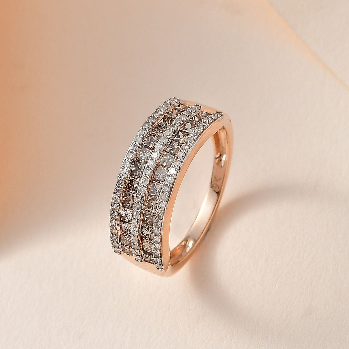 9K Rose Gold Certified Natural Champagne Diamond and White Diamond Ring 1.00 Cts 7698129 3
