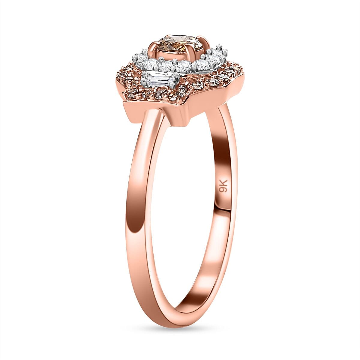 9K Rose Gold Certified Natural Champagne Diamond and Natural White Diamond Halo Ring 0.50 Cts 7796285 4