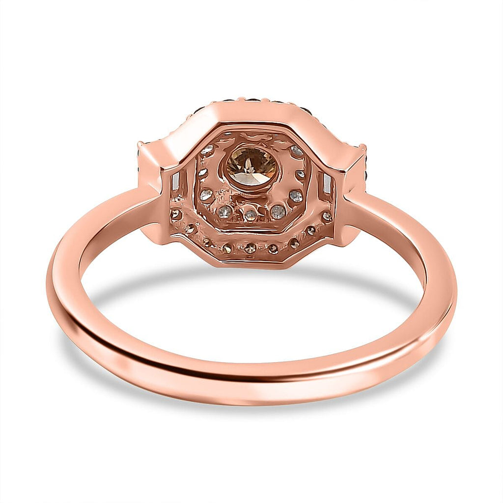9K Rose Gold Certified Natural Champagne Diamond & Natural White Diamond Ring 0.50 Cts