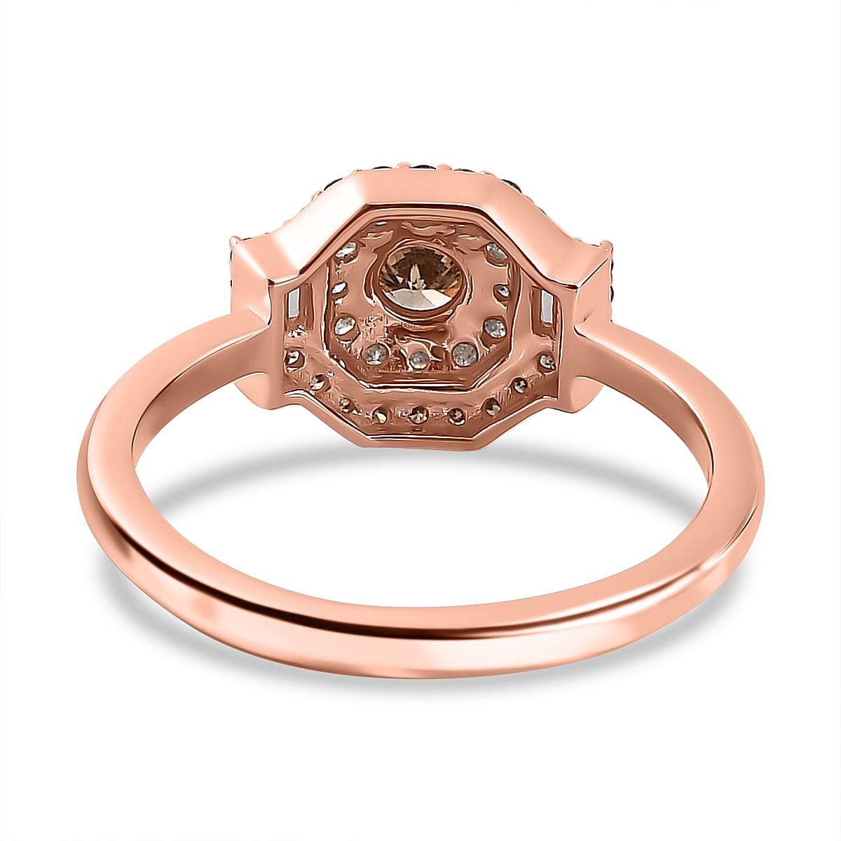 9K Rose Gold Certified Natural Champagne Diamond and Natural White Diamond Halo Ring 0.50 Cts 7796285 5