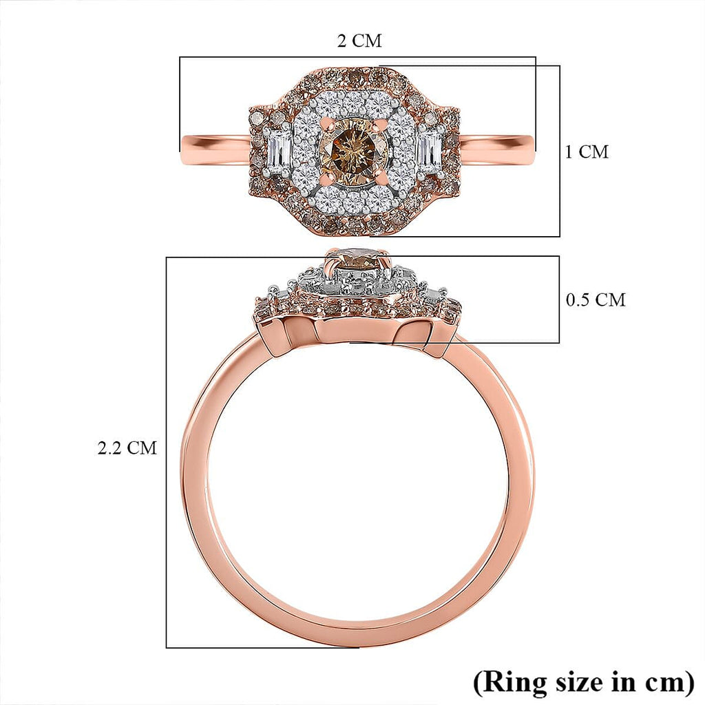 9K Rose Gold Certified Natural Champagne Diamond & Natural White Diamond Ring 0.50 Cts