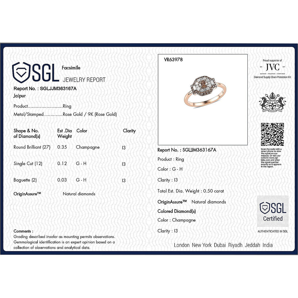 9K Rose Gold Certified Natural Champagne Diamond and Natural White Diamond Halo Ring 0.50 Cts 7796285 7