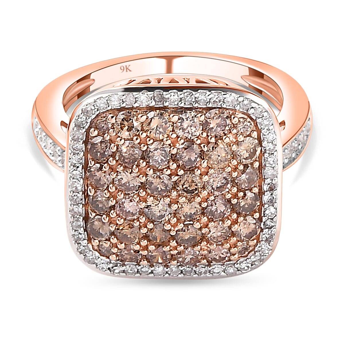 9K Rose Gold I3 Champagne Diamond and White Diamond Exclusive Cluster Ring 7154759 0