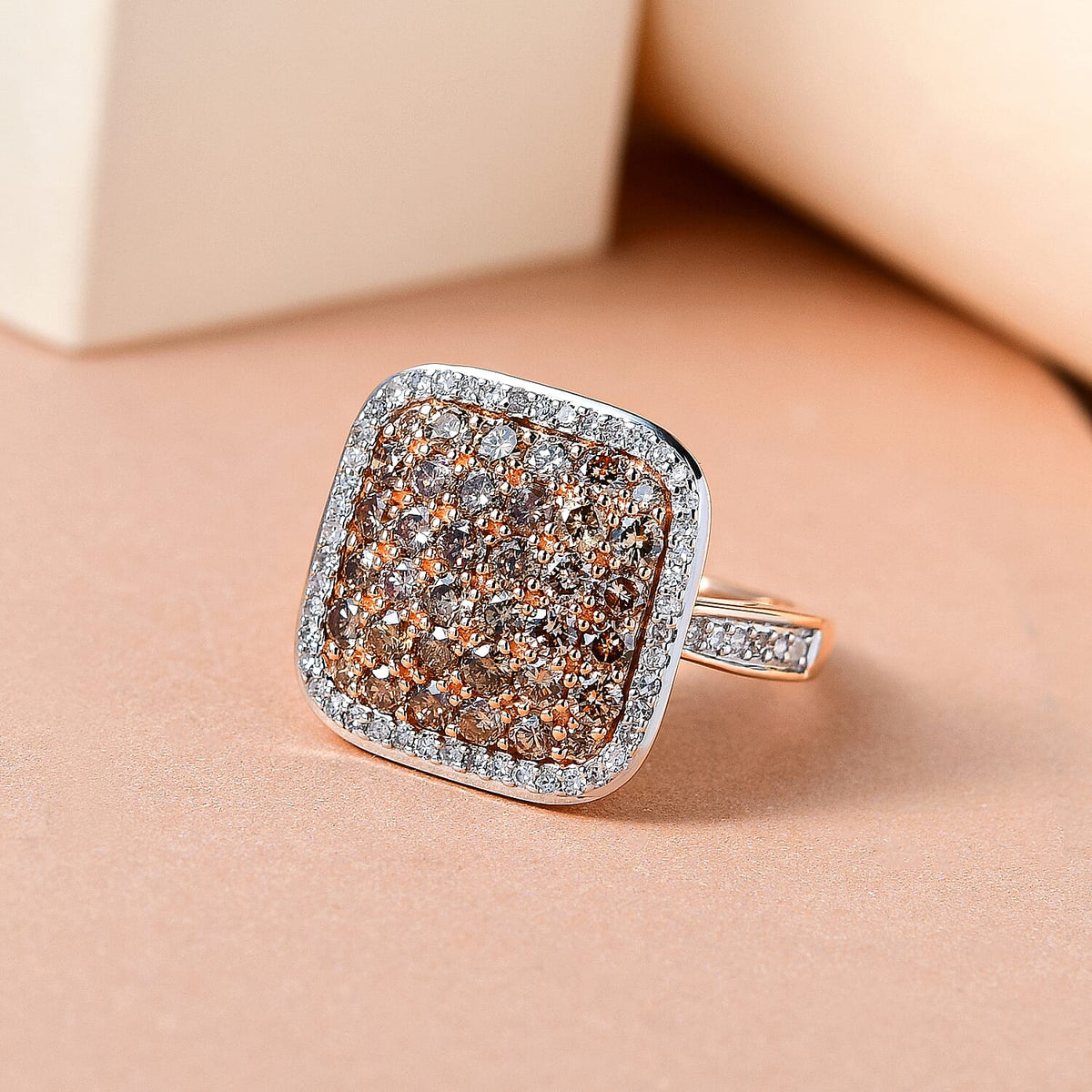 9K Rose Gold I3 Champagne Diamond and White Diamond Exclusive Cluster Ring 7154759 2