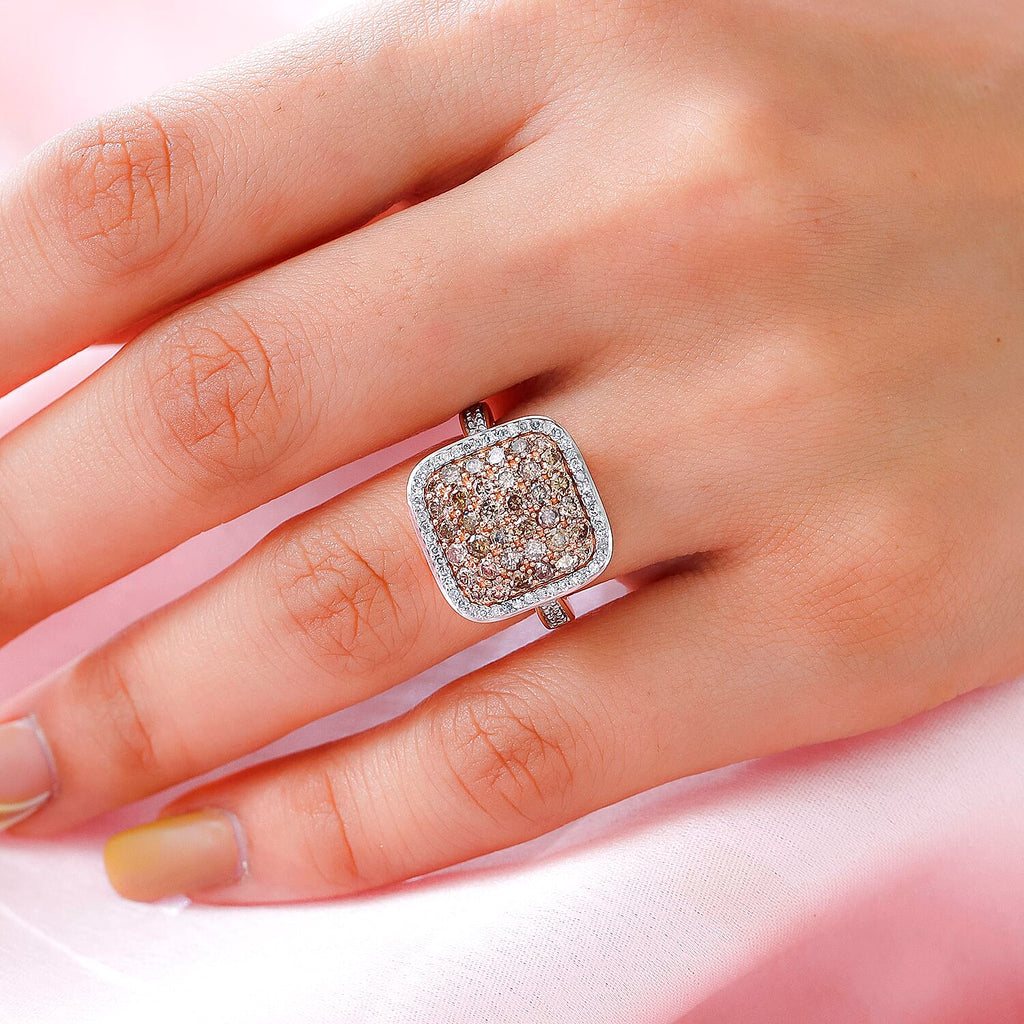 9K Rose Gold Champagne Diamond and White Diamond Cluster Ring 1.50 Ct.