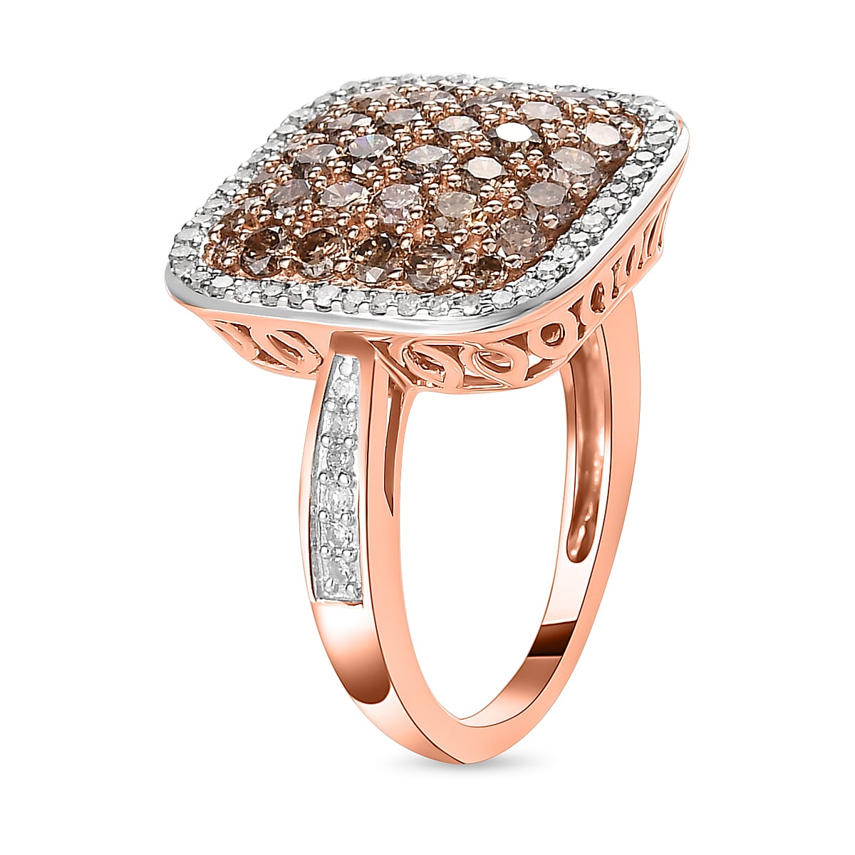 9K Rose Gold I3 Champagne Diamond and White Diamond Exclusive Cluster Ring 7154759 4
