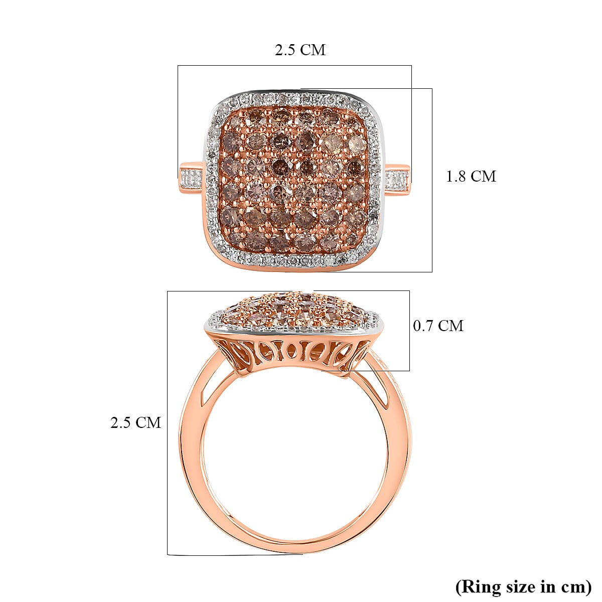 9K Rose Gold I3 Champagne Diamond and White Diamond Exclusive Cluster Ring 7154759 6