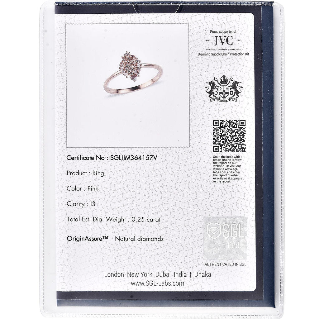 9K Rose Gold  I3   Pink Diamond  I3 Cluster Ring 0.25 ct,  Gold Wt. 2.2 Gms  0.236  Ct.