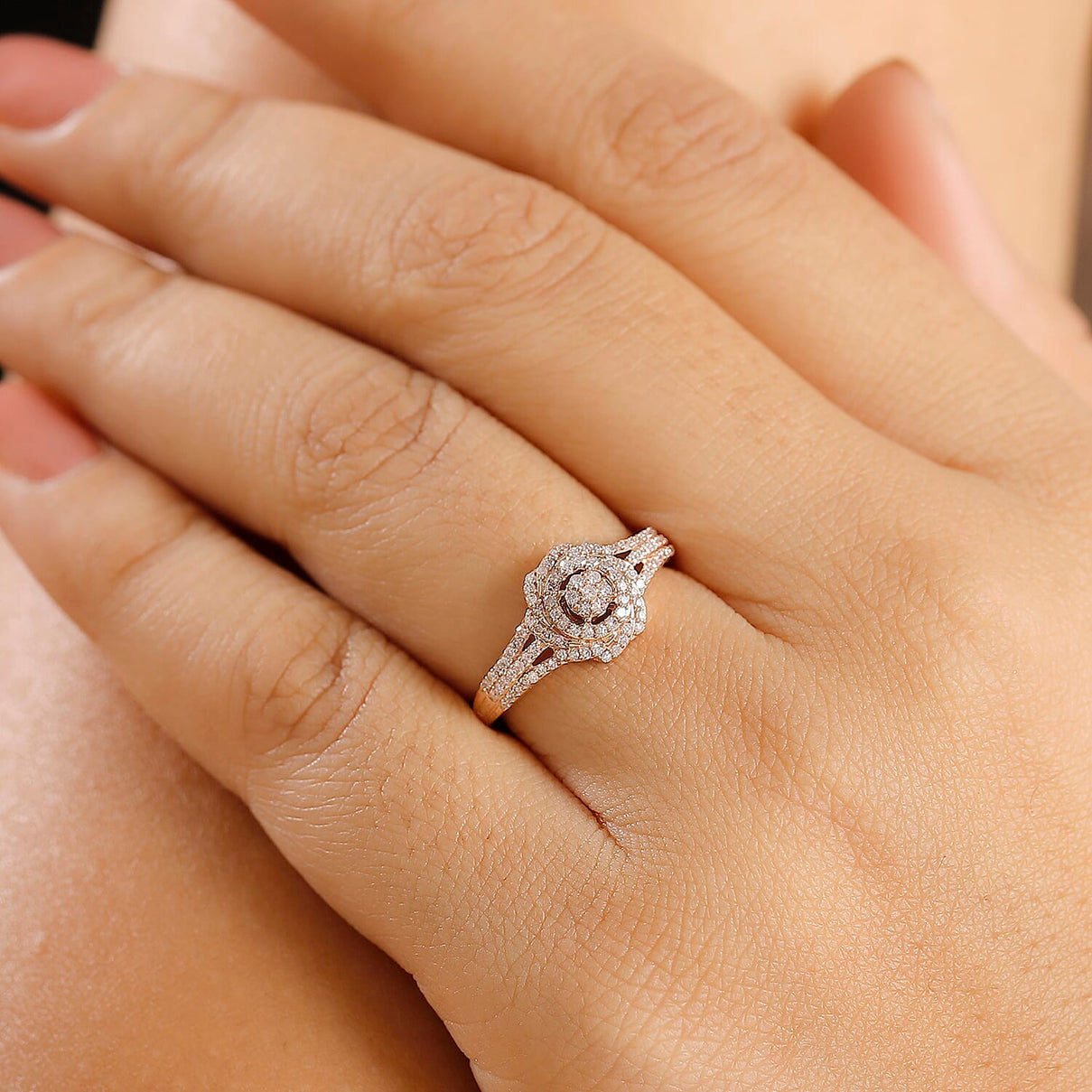 9K Rose Gold SGL Certified Pink Diamond Floral Cluster Ring 8023278 3